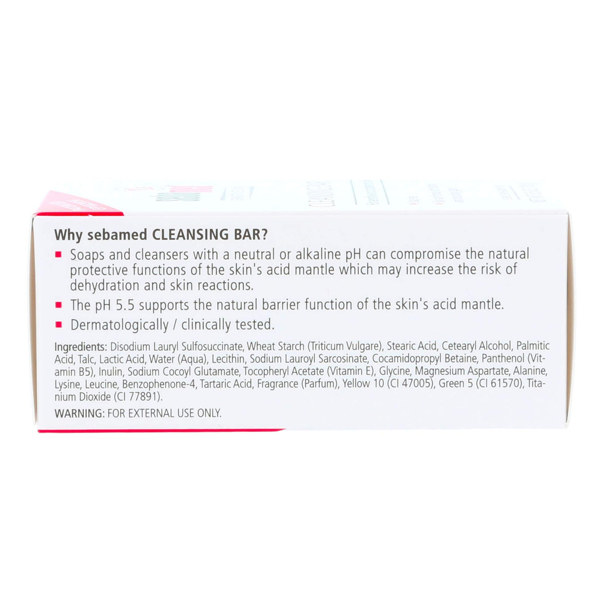 Sebamed bar enriched with natural vitamins and amino acids for skin nourishment.