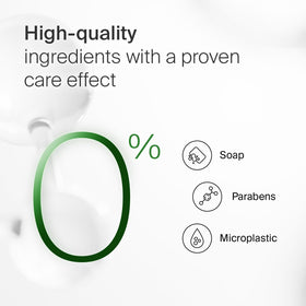 Creamy wash on skin shows gentle hydration from Sebamed Olive Wash.