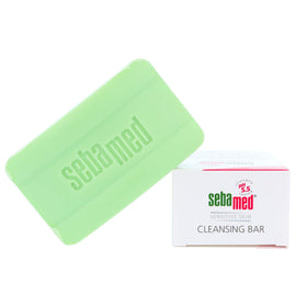 Sebamed soap-free cleansing bar 4-pack box front, gentle cleansing for sensitive skin.