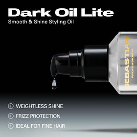 Closeup of Sebastian Dark Oil Lite hair shine on smooth strands