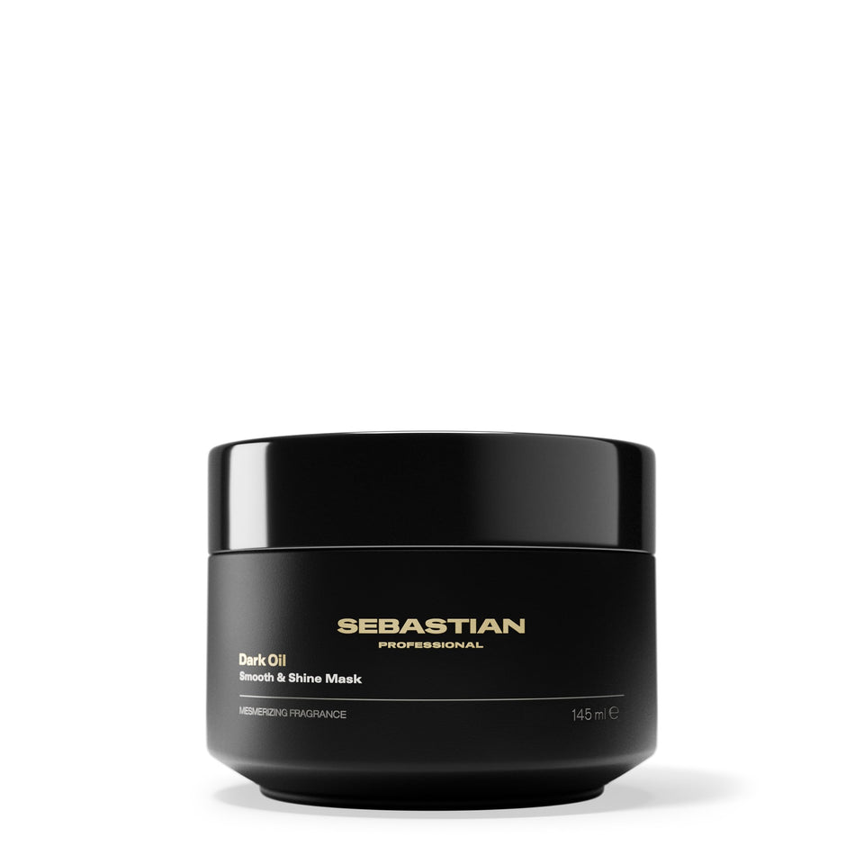 Sebastian Dark Oil Smooth and Shine Mask jar shows deep nourishment with a lightweight feel for hair.