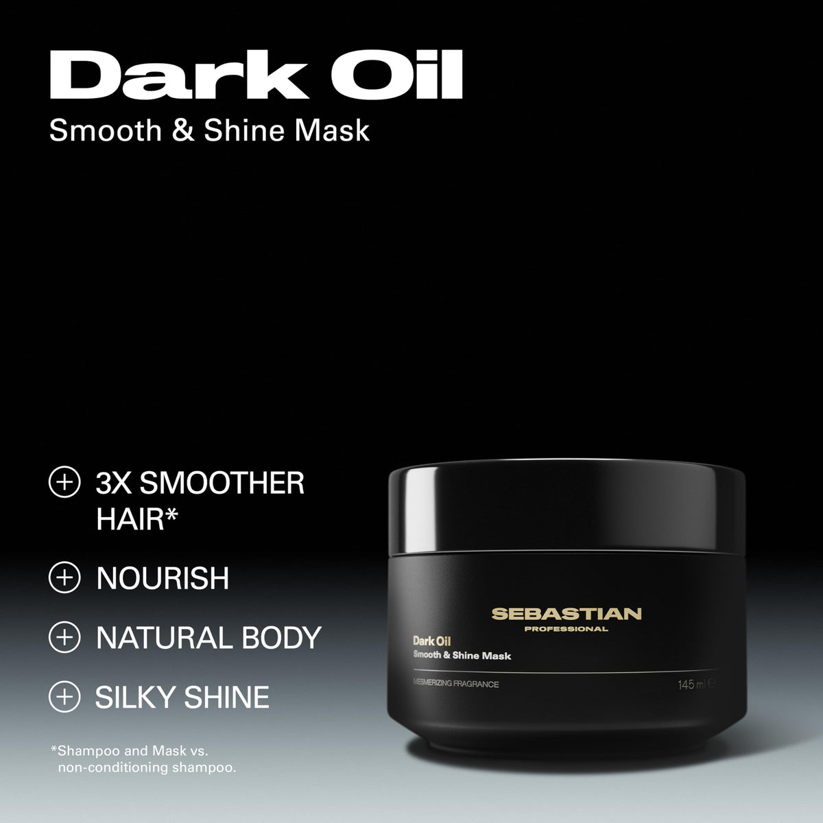 Sebastian Dark Oil Smooth and Shine Mask swatch shows luxurious texture for smooth detangling.