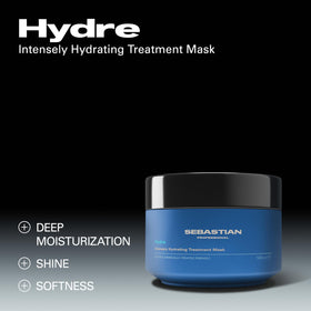 Sebastian Drench rich cream texture on hair closeup suggests deep hydration and manageability.