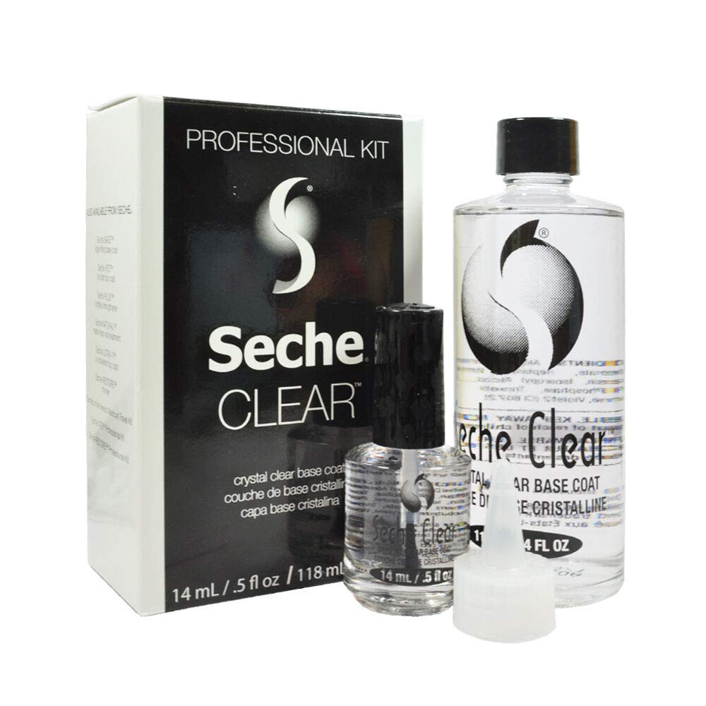 Seche Clear base coat bottle pour for smooth application and longer-lasting manicure
