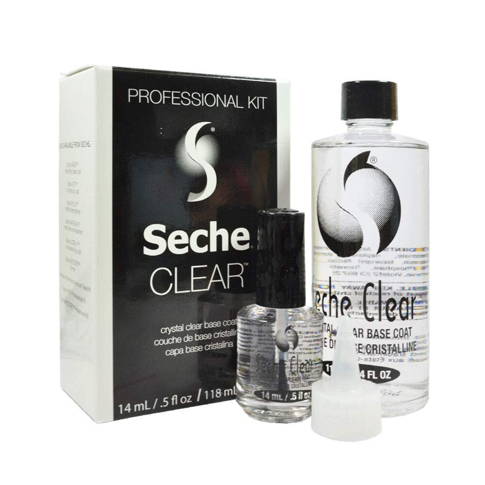 Seche Clear base coat bottle pour for smooth application and longer-lasting manicure