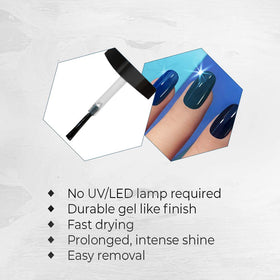 Seche Vive fast-drying top coat delivers gloss without UV light.