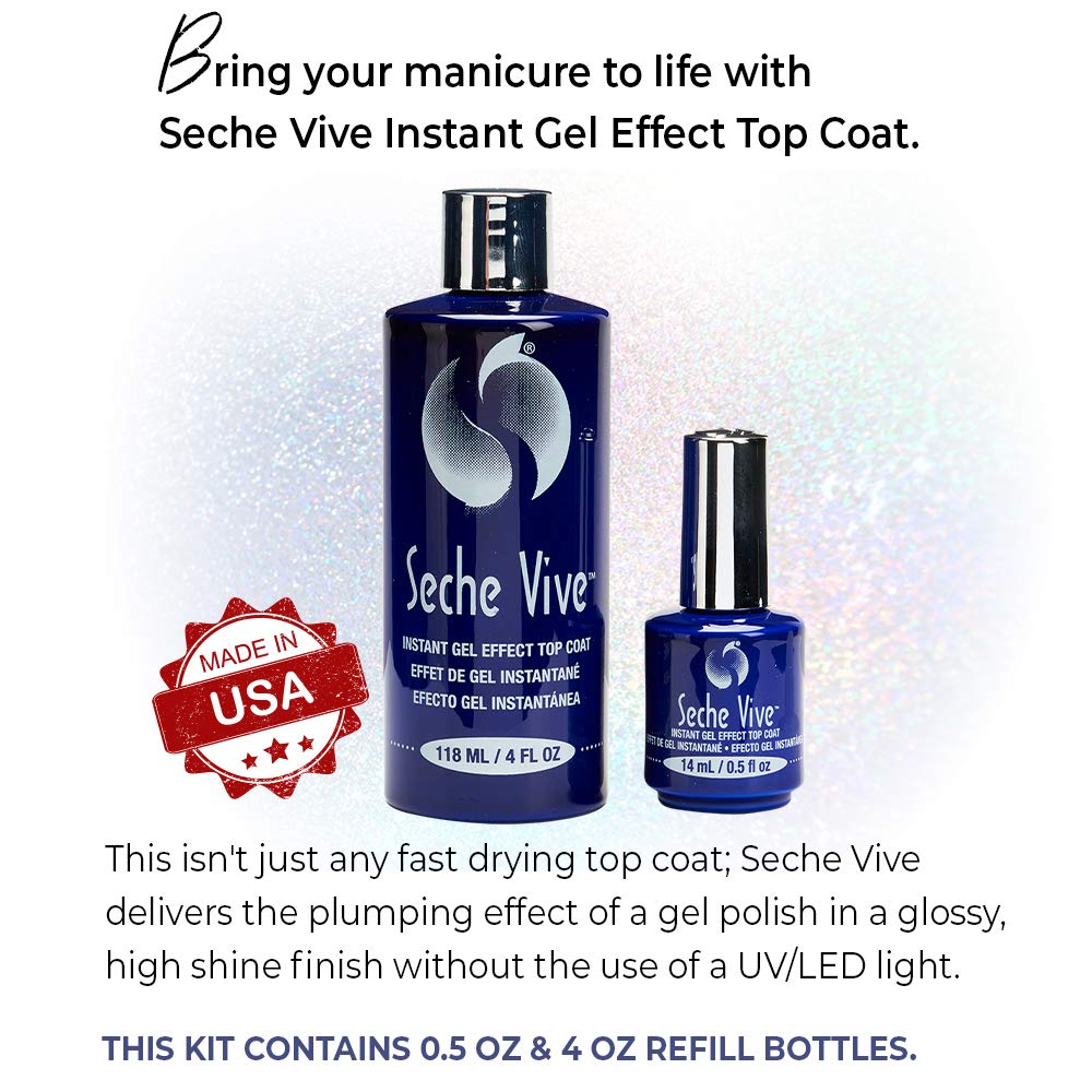 Seche Vive gel-like shine adds durable polish protection and smooth wear.
