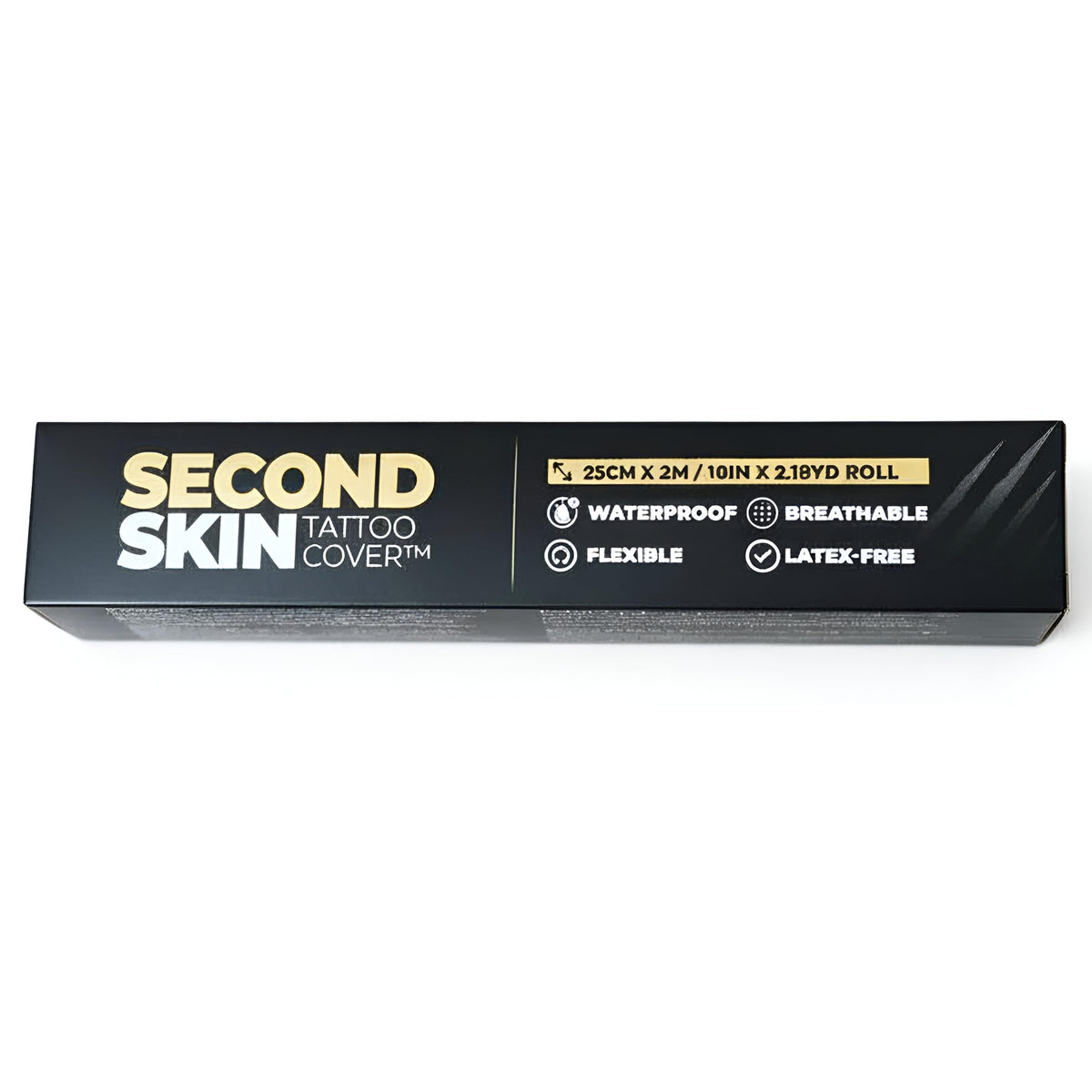 Second Skin Tattoo Cover roll application shows easy peel-and-stick use for aftercare.