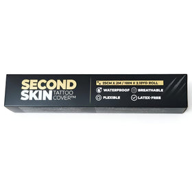 Second Skin Tattoo Cover roll application shows easy peel-and-stick use for aftercare.