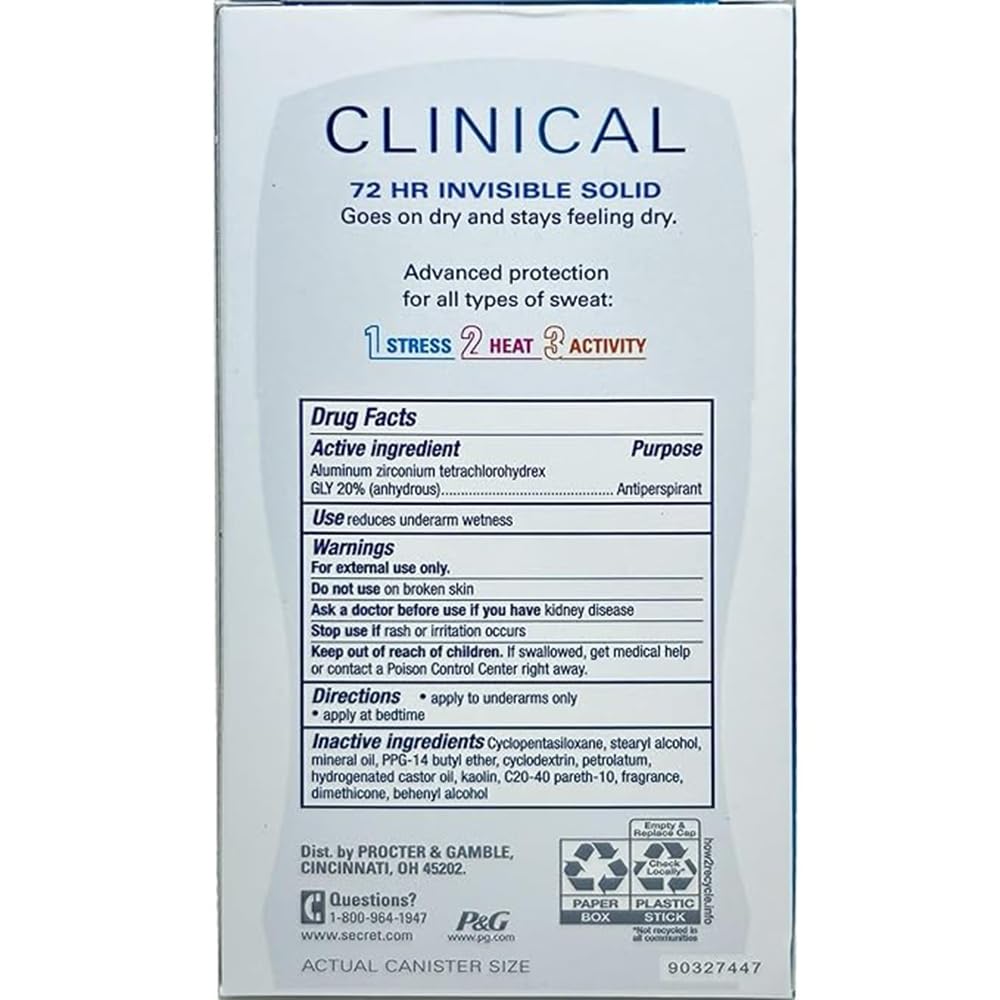 Secret Clinical Completely Clean deodorant 3-pack back view with product details.