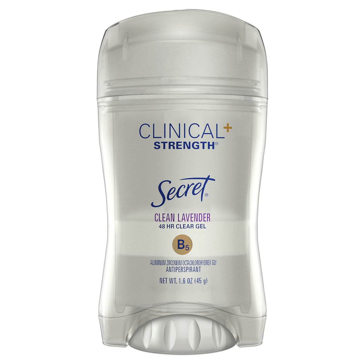 Secret Clear Gel Lavender bottle close-up with compact packaging