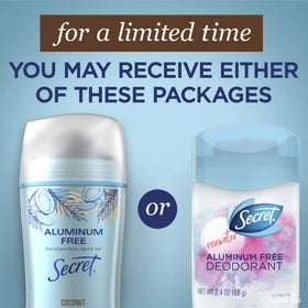 Secret coconut deodorant packaging communicates value and cruelty-free certification