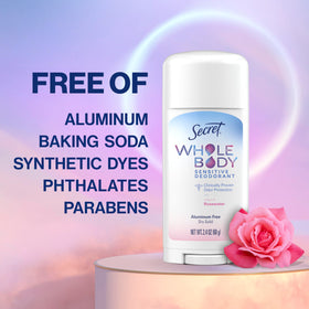 Secret label notes dermatologist-tested safety for skin.
