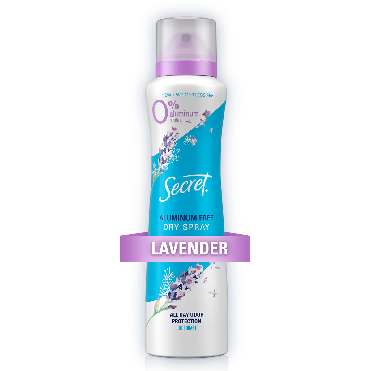 Secret Dry Spray aluminum free lavender deodorant bottle for all day freshness