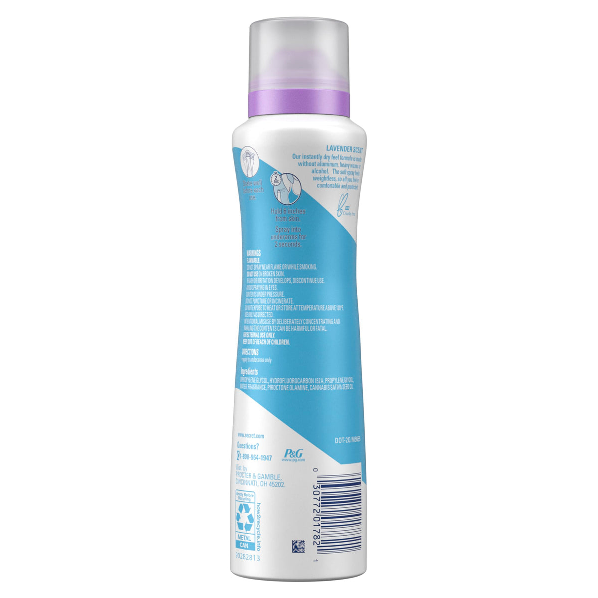 Travel friendly Secret Dry Spray packaging for on the go