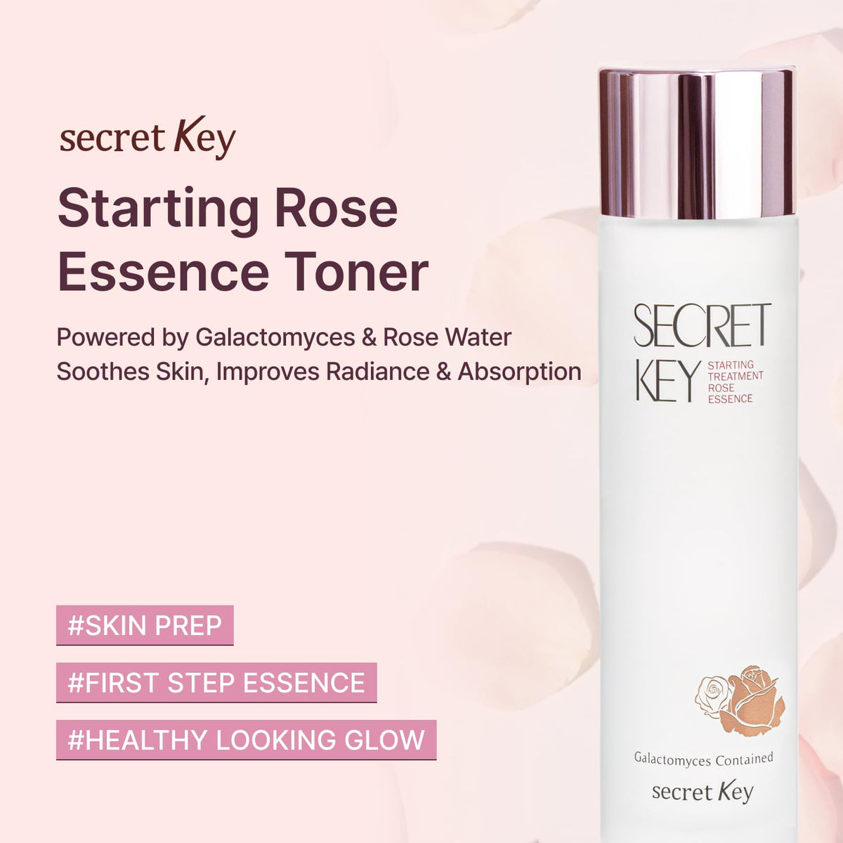 Secret Key Rose Water close-up highlighting soothing hydration for sensitive skin.