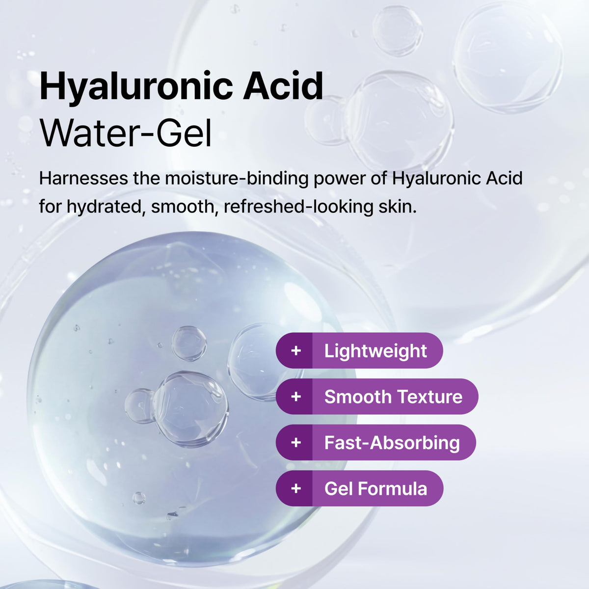 Hydration-ready gel swatch with Hyaluronic Acid for lasting moisture