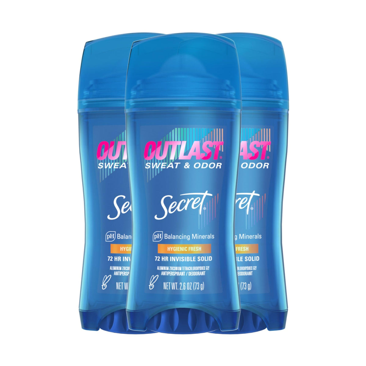 Secret Outlast bottle closed showing long-lasting protection and fresh scent.