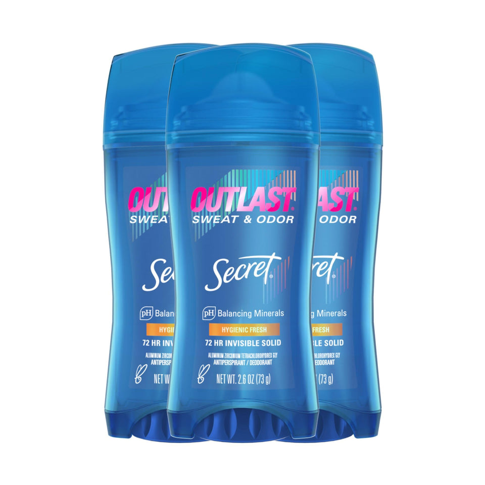Secret Outlast bottle closed showing long-lasting protection and fresh scent.