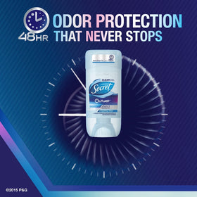 Secret Outlast brand label visible on clear gel container with simple design.