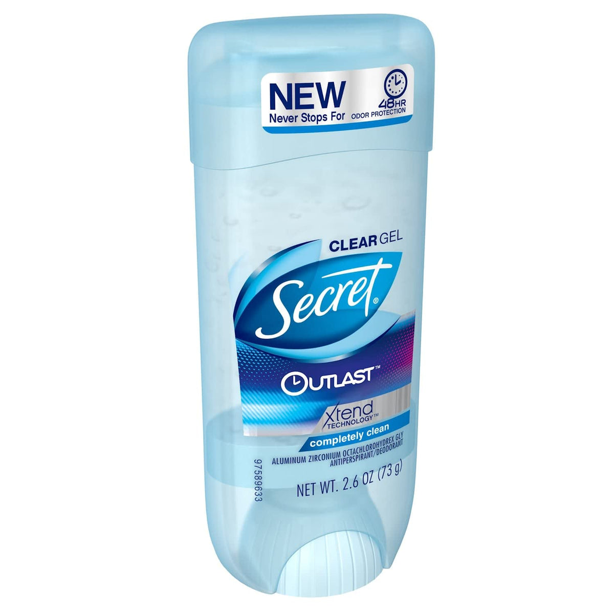 Secret Outlast clear gel being applied underarm for lasting freshness.
