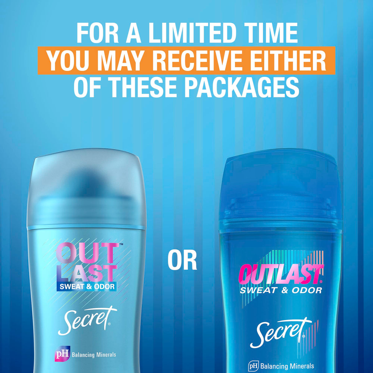 Secret Outlast packaging highlights protecting powder scent