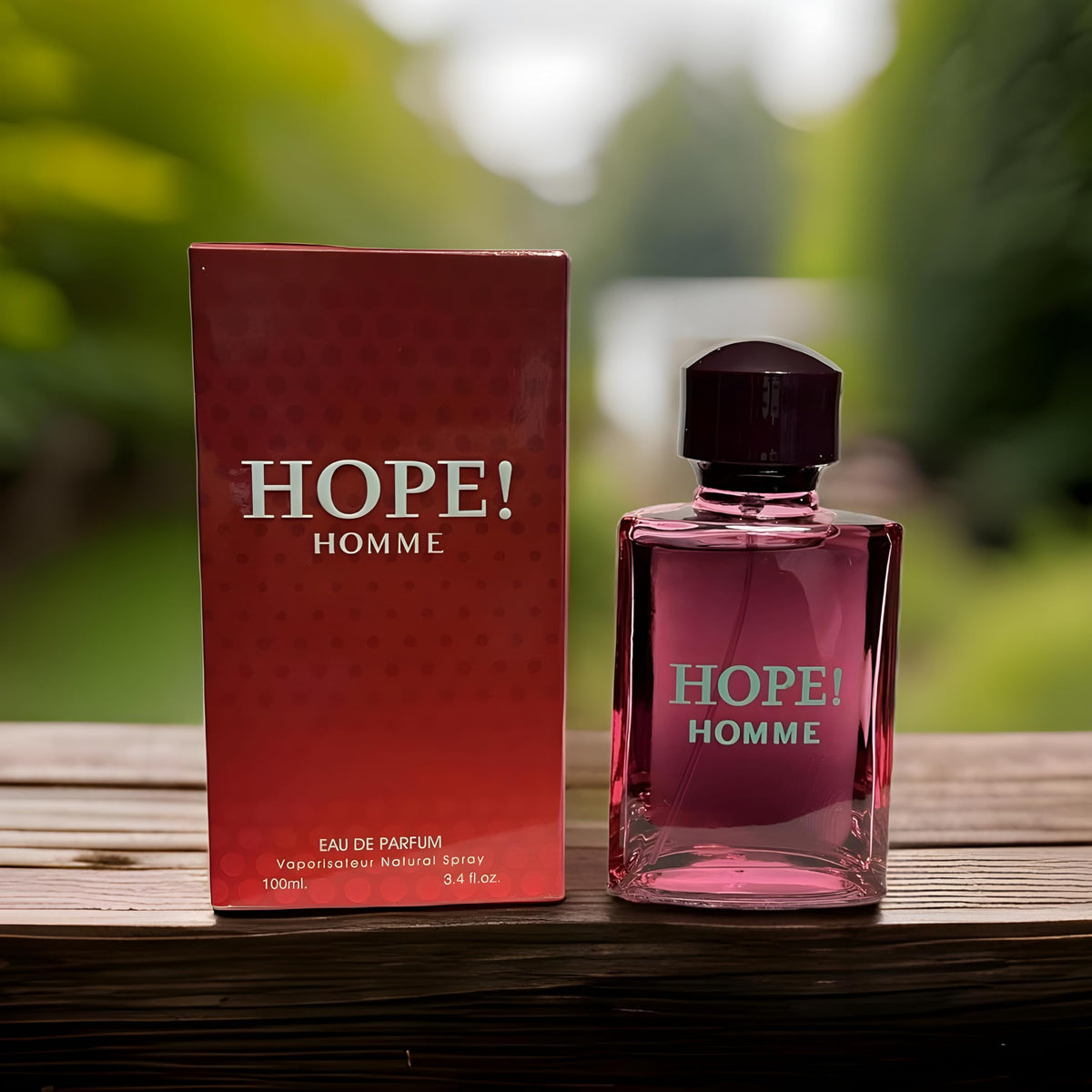 Secret Plus HOPE! HOMME EDP bottle side view with sleek, travel-friendly profile.