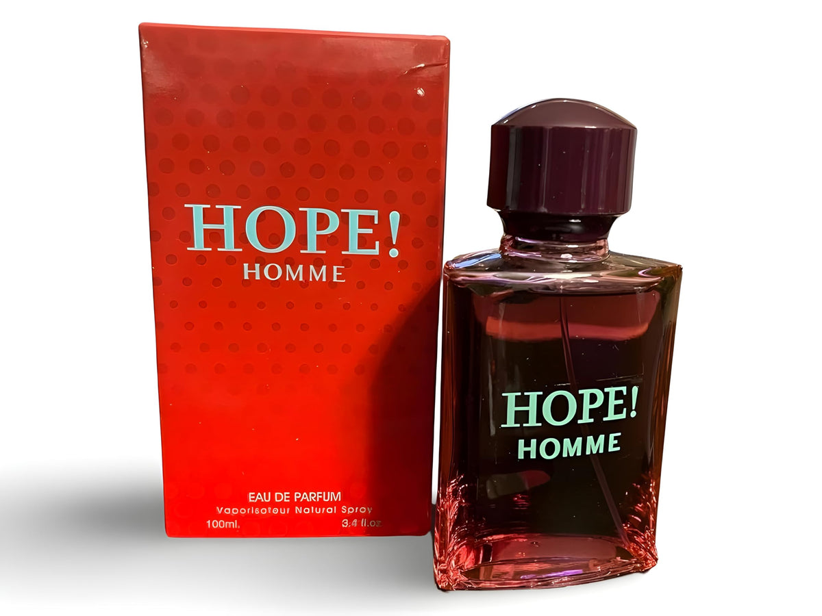 Secret Plus HOPE! HOMME EDP 3.4oz label close-up highlighting premium branding.