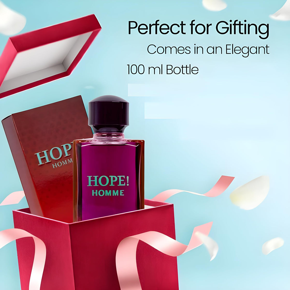 Secret Plus HOPE! HOMME EDP spray mist for even, quick fragrance application.