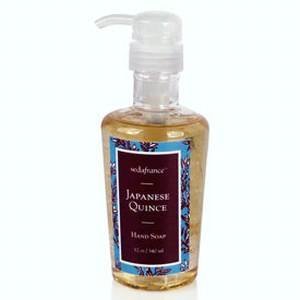 Seda France liquid hand soap bottle pour highlighting Japanese Quince scent for daily handwashing
