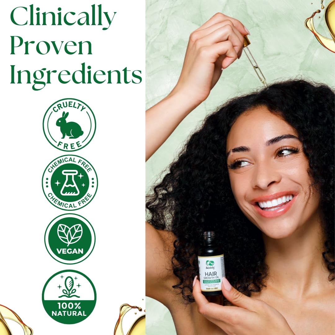 Seddy Hair Growth Oil application drop highlights easy scalp dosing