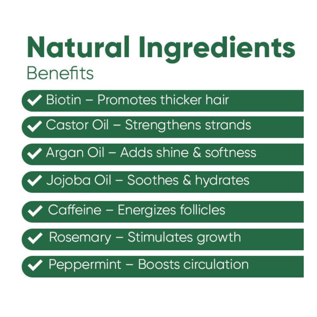 Close-up of Seddy Hair Growth Oil ingredients highlighting biotin and caffeine benefits