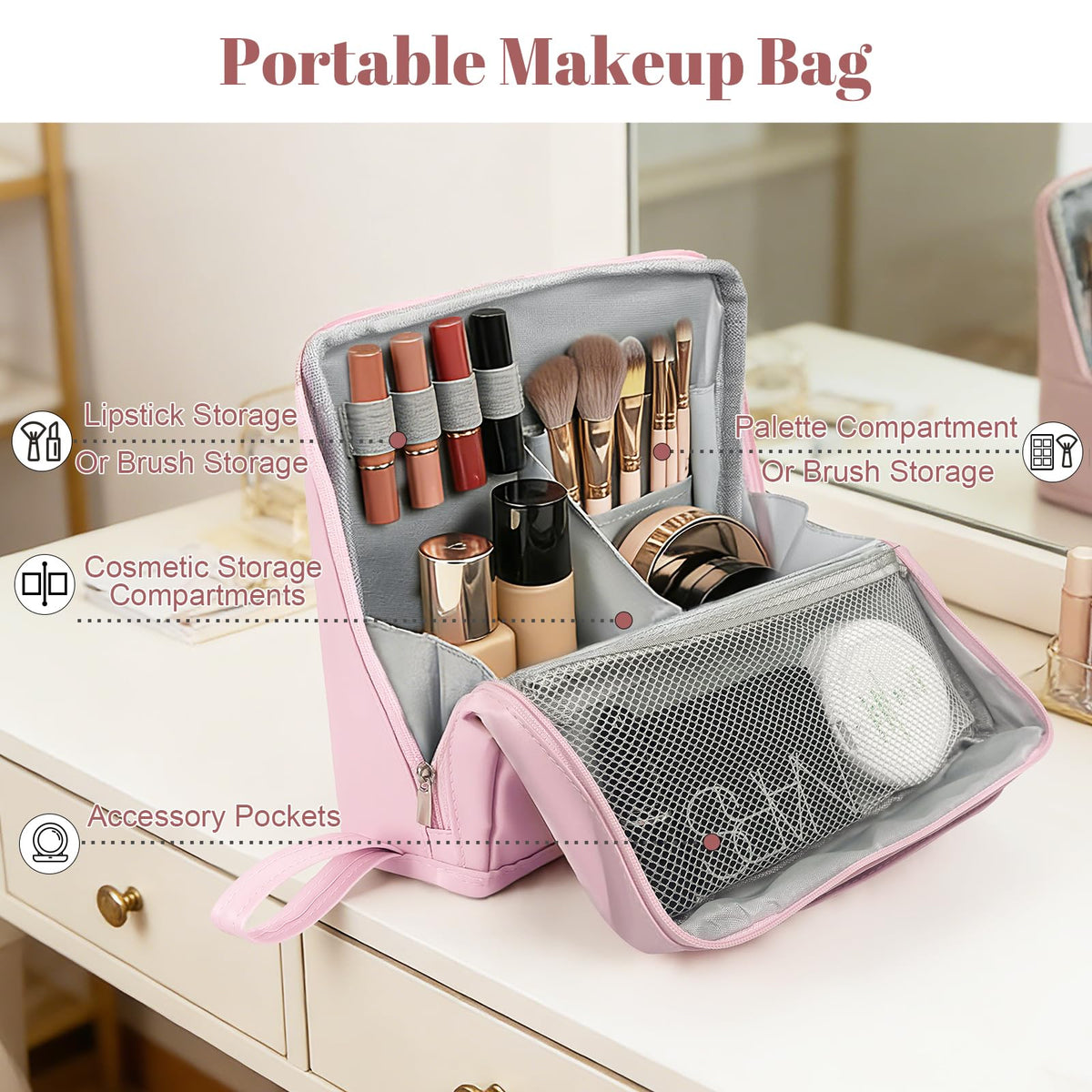 Seektik brush storage pocket keeps brushes secure and ready.