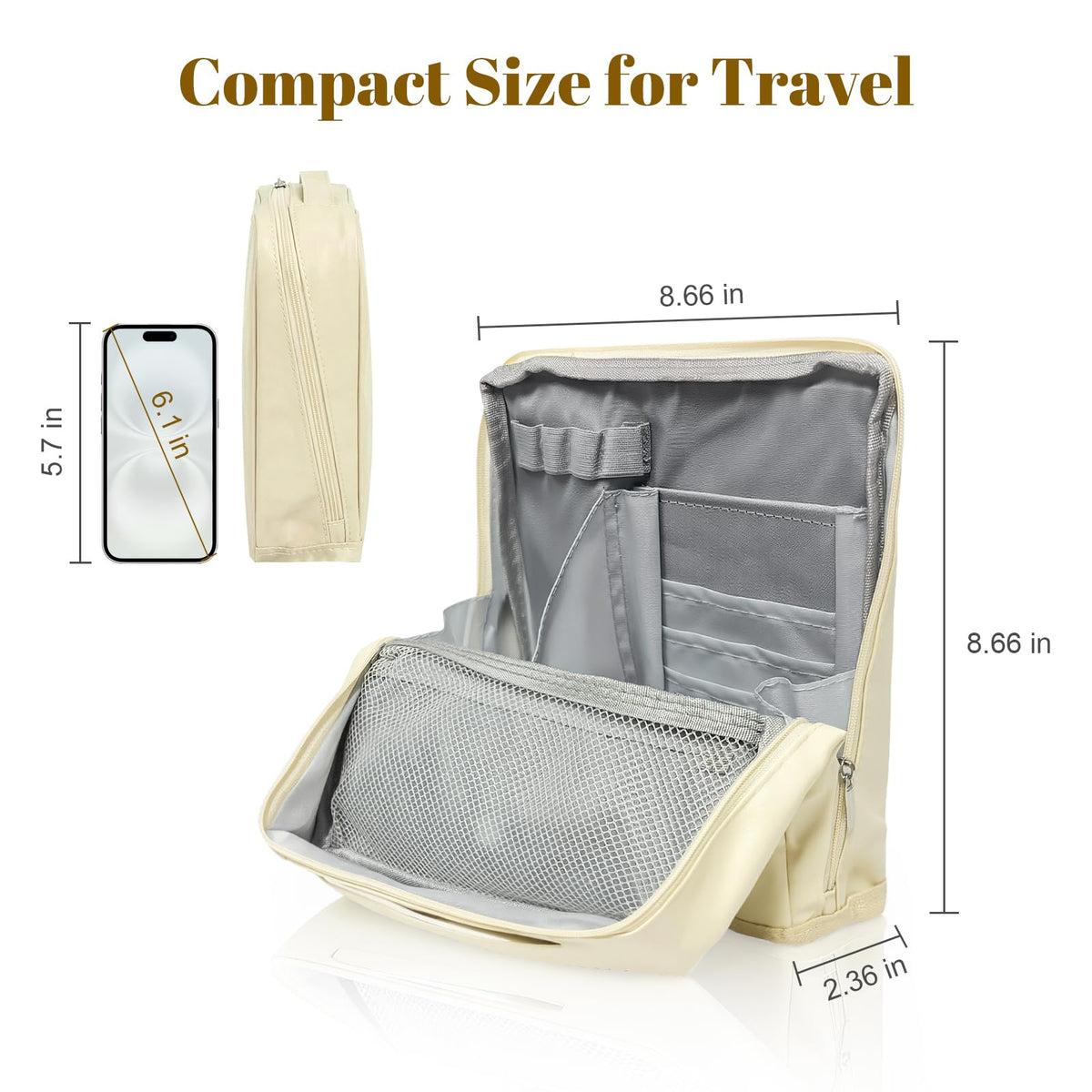 Seektik foldable travel cosmetic bag demonstrates compact on-the-go setup.