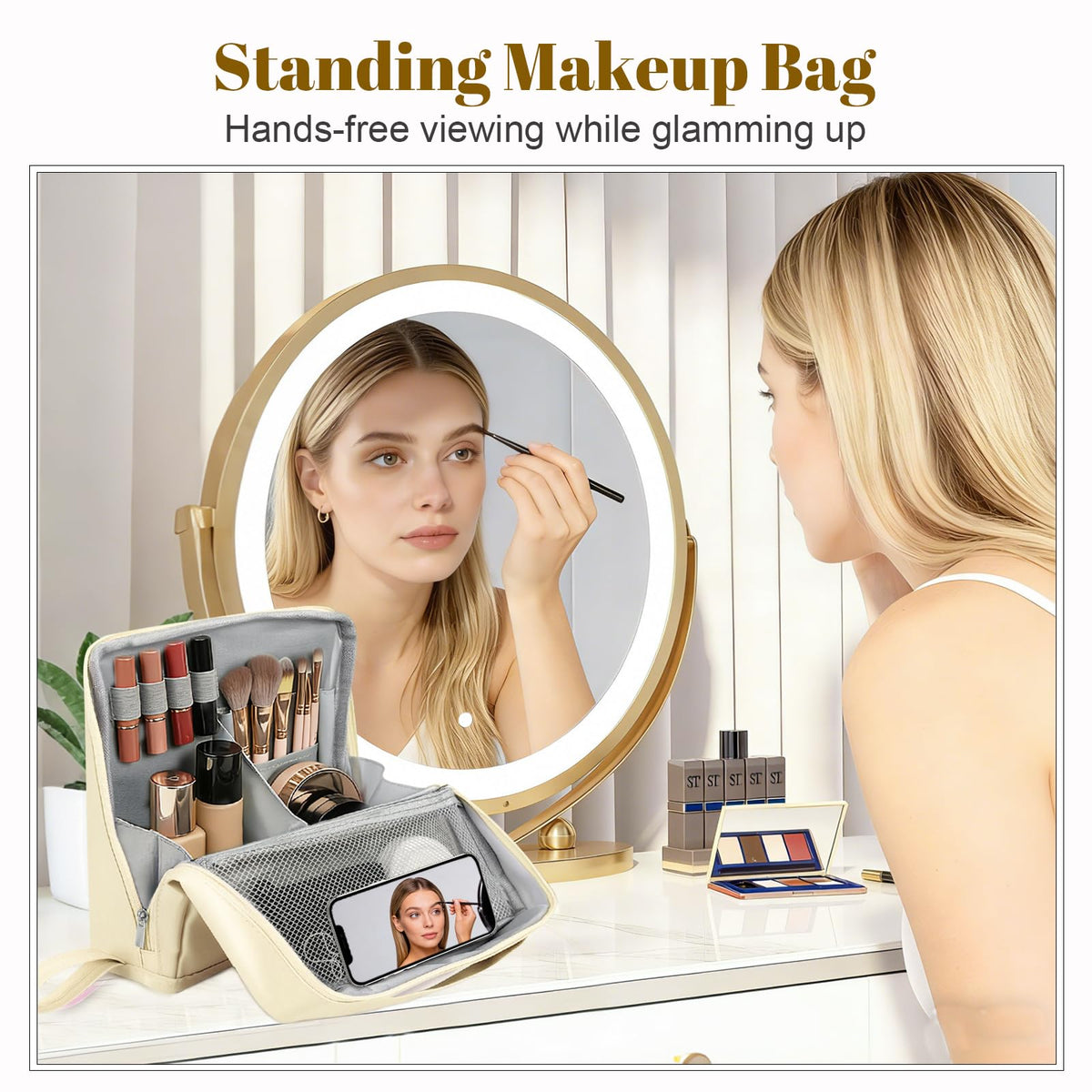 Seektik lightweight travel makeup bag easy to carry in purse or backpack.