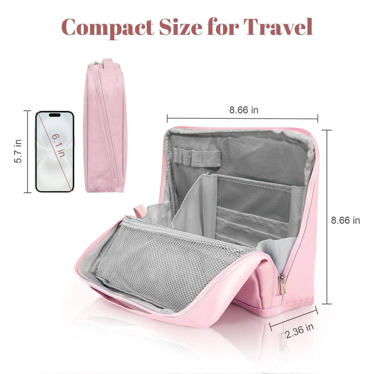 Seektik makeup bag with compartments keeps cosmetics organized while traveling.
