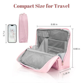 Seektik makeup bag with compartments keeps cosmetics organized while traveling.