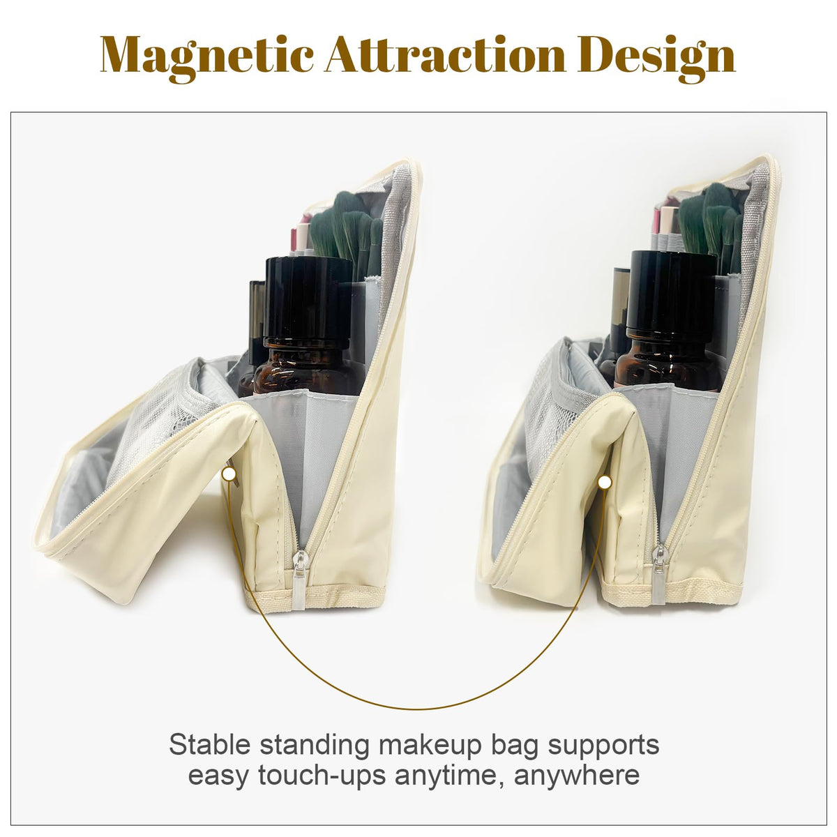 Seektik structured PU leather makeup bag maintains its shape when filled.