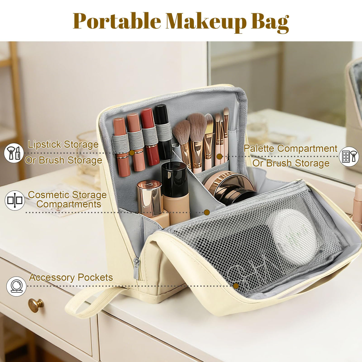 Seektik waterproof PU leather makeup bag protects contents during bathroom or travel.