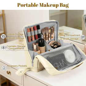 Seektik waterproof PU leather makeup bag protects contents during bathroom or travel.