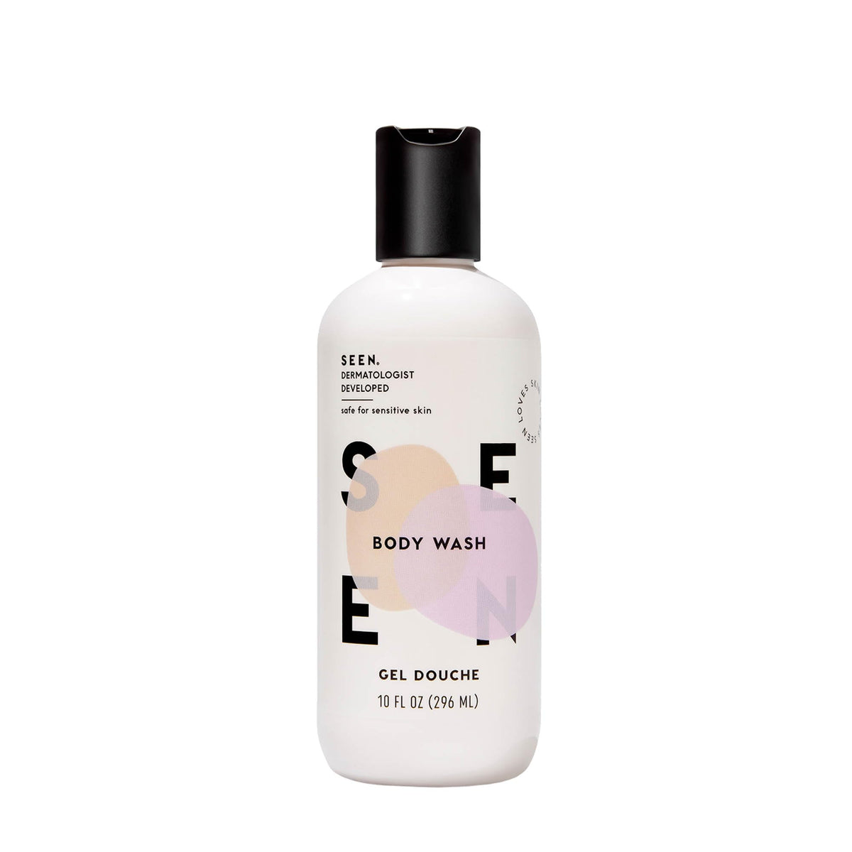 SEEN Body Wash bottle front, a gentle daily cleanse for sensitive, acne-prone skin.