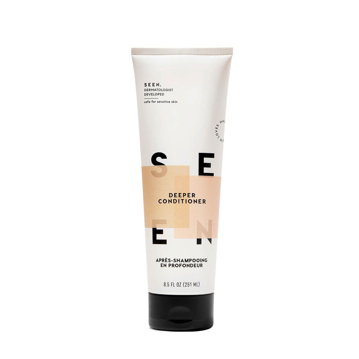 SEEN Deeper Conditioner bottle front highlighting fragrance-friendly formula for sensitive skin