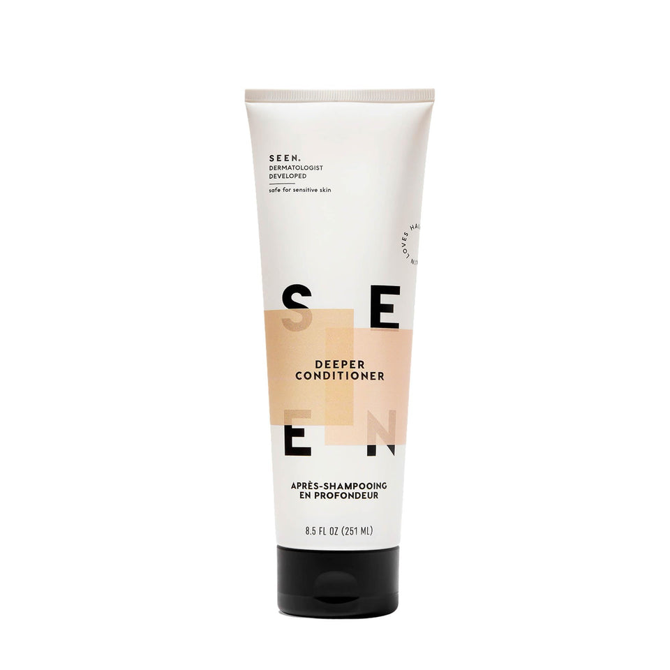 SEEN Deeper Conditioner bottle front highlighting fragrance-friendly formula for sensitive skin