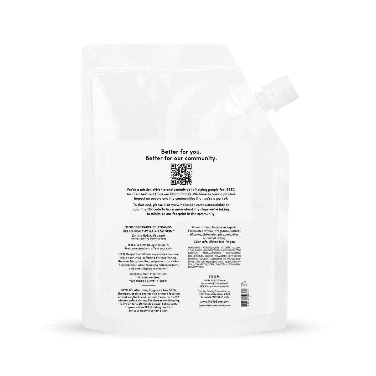 SEEN Deeper Conditioner eco-refill pack reduces plastic waste and simplifies routines