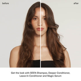 Hero ingredients bisabolol and hemisqualane boost soothing and slip in SEEN Deeper Conditioner