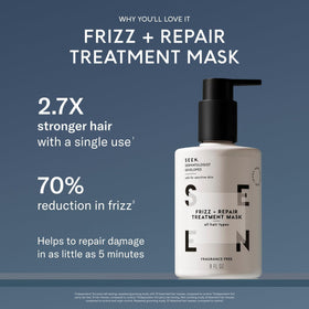 Applying SEEN Frizz + Repair Treatment Mask to hair for smoother texture.