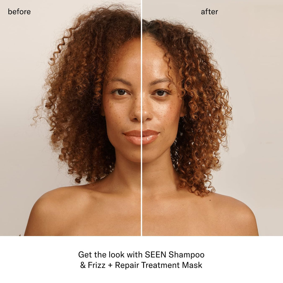 SEEN Frizz + Repair Mask with hemisqualane protecting color and reducing frizz.