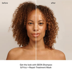 SEEN Frizz + Repair Mask with hemisqualane protecting color and reducing frizz.