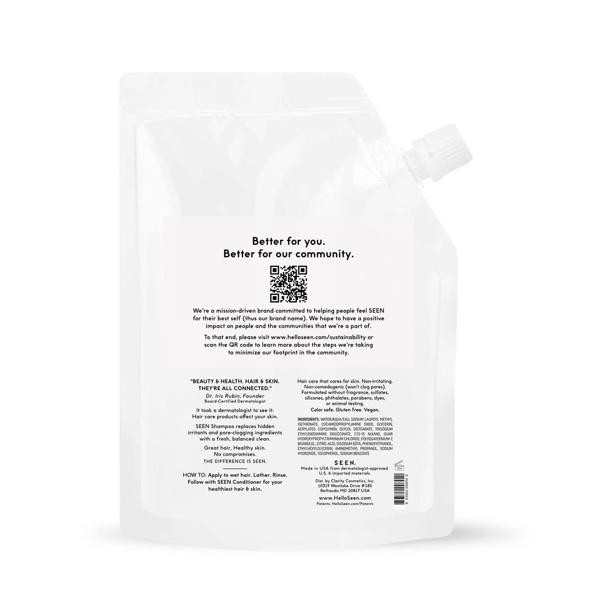 SEEN Shampoo refill pouch packaging, eco-friendly refill option to reduce waste