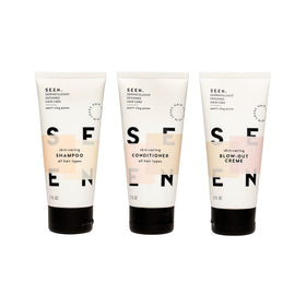 SEEN Travel Trio conditioner bottle highlighting smoothness and protection